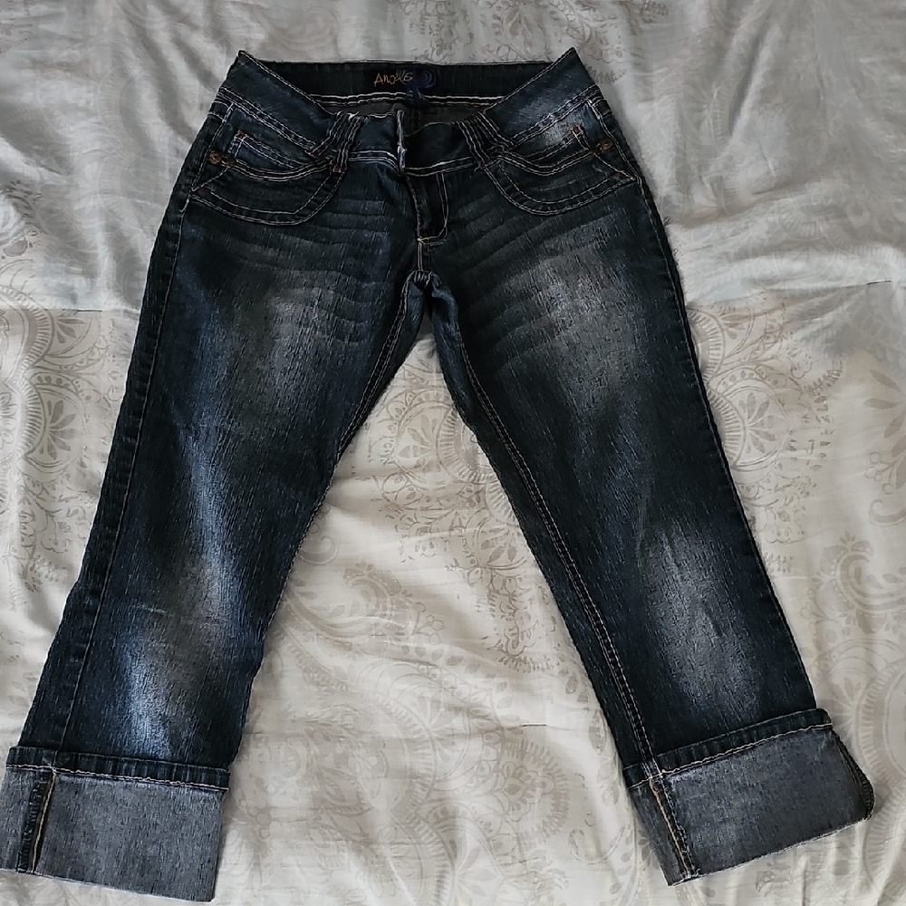 Dark Wash Junior Suze 7 Cuffed Capris By Angels
